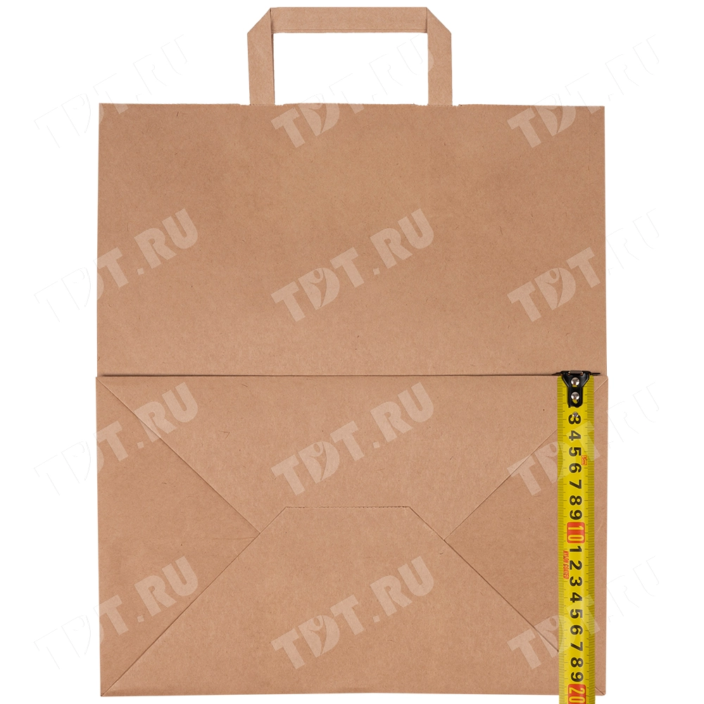 Крафт пакет с плоской ручкой, 70 г/м², 32*20*37 см