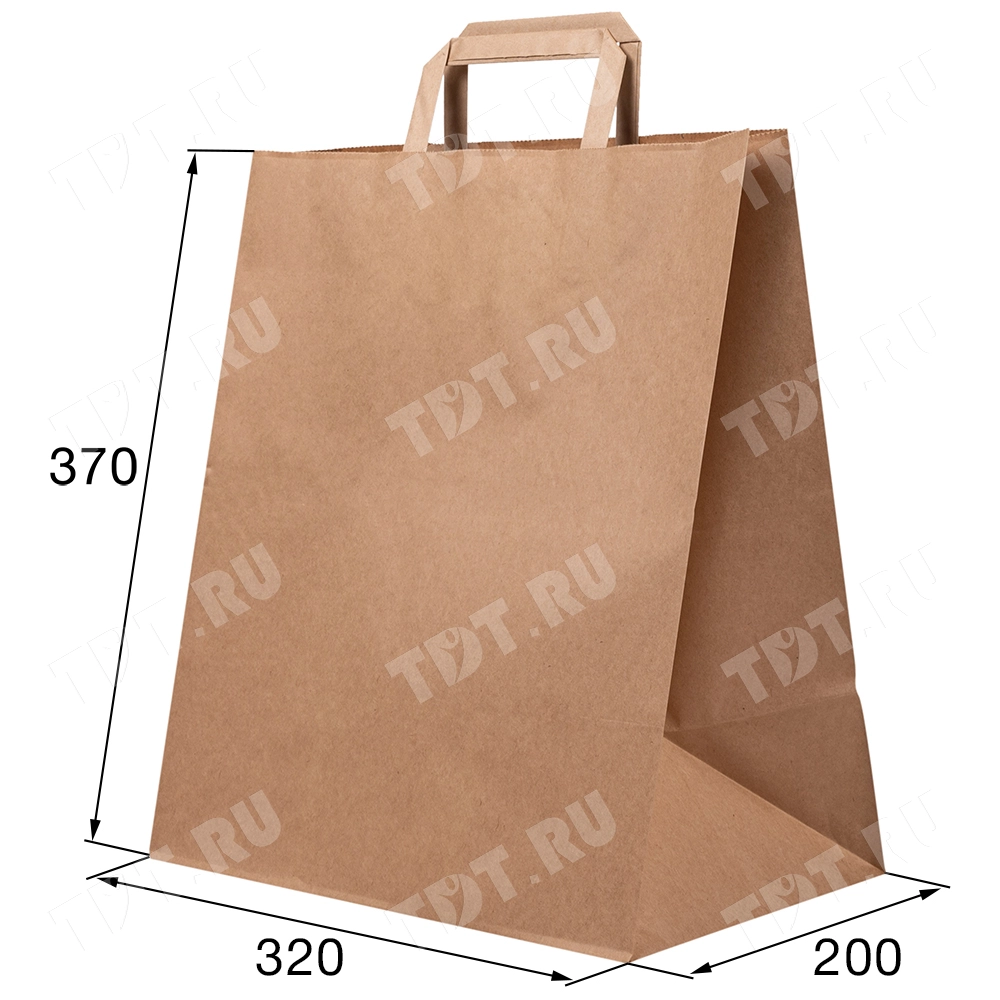Крафт пакет с плоской ручкой, 70 г/м², 32*20*37 см