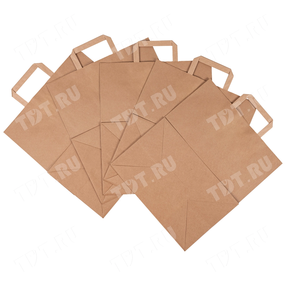 Крафт пакет с плоской ручкой, 70 г/м², 32*20*37 см
