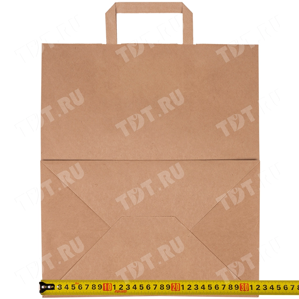 Крафт пакет с плоской ручкой, 70 г/м², 32*20*37 см