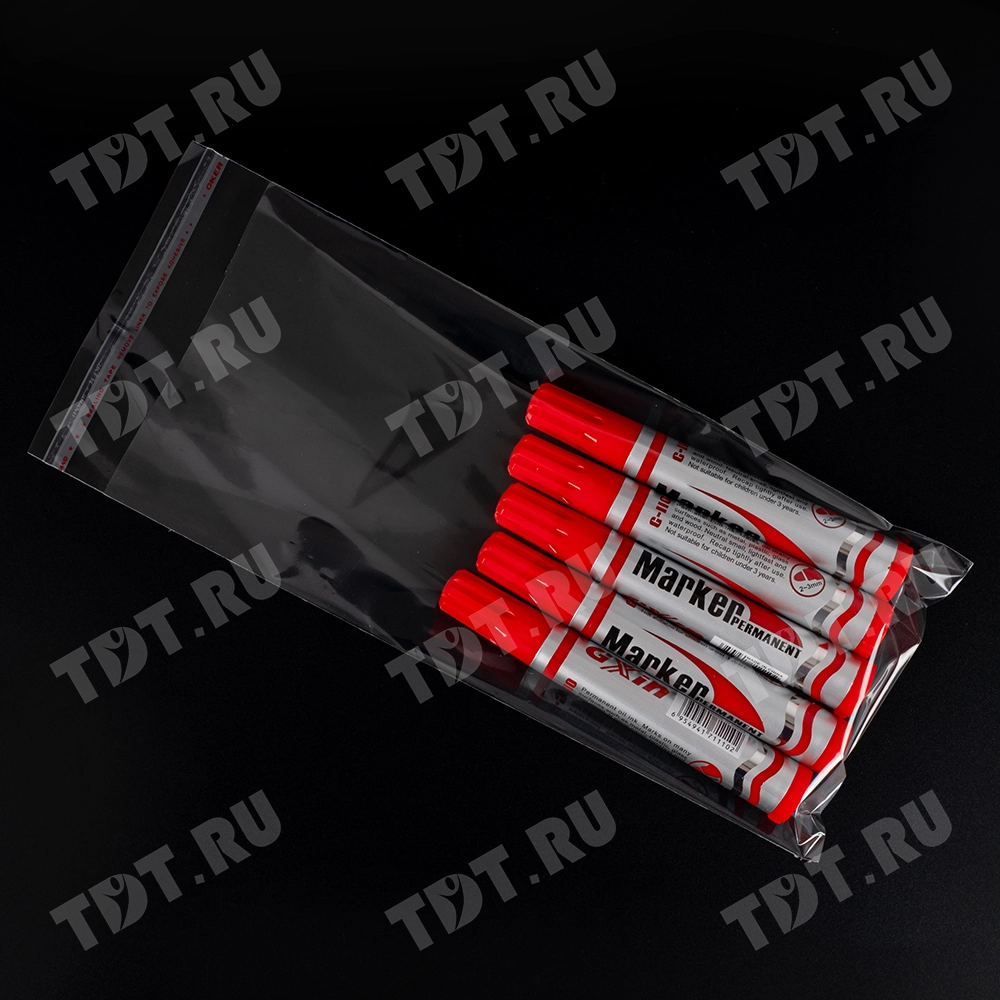 Прозрачный БОПП пакет с клеевым клапаном, 27*12 см, 100 шт.