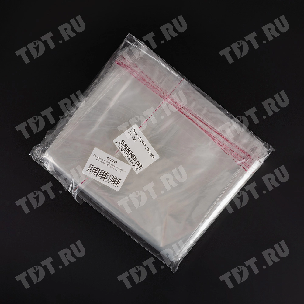 Прозрачный БОПП пакет с клеевым клапаном, 36*23 см, 100 шт.