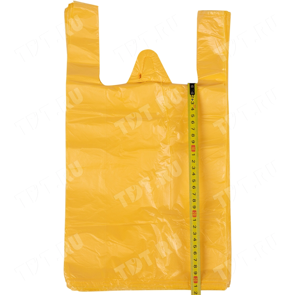 Полиэтиленовый желтый пакет майка ПНД, 25+12*45см, 11 мкм, 100шт.