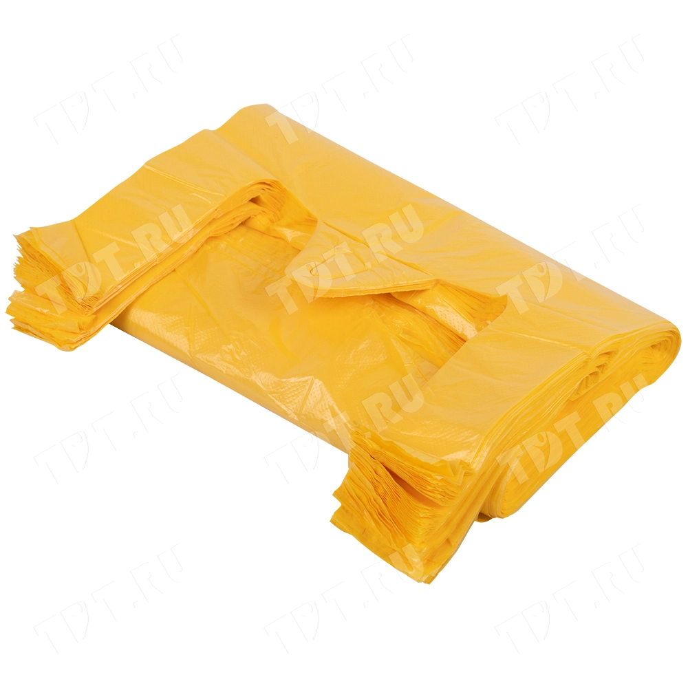 Полиэтиленовый желтый пакет майка ПНД, 25+12*45см, 11 мкм, 100шт.