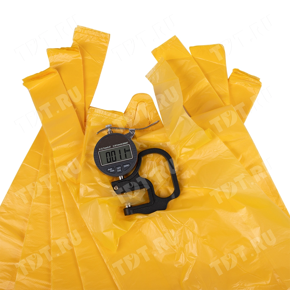 Полиэтиленовый желтый пакет майка ПНД, 25+12*45см, 11 мкм, 100шт.