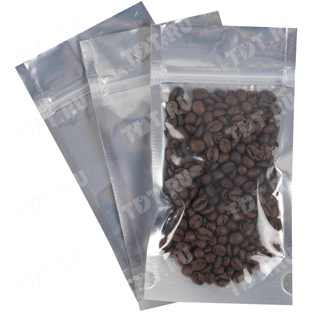 Фольгированный дой-пак с zip lock, серебристый с прозрачной стороной, 10*15+3 см, 93 мкм, 100 шт.