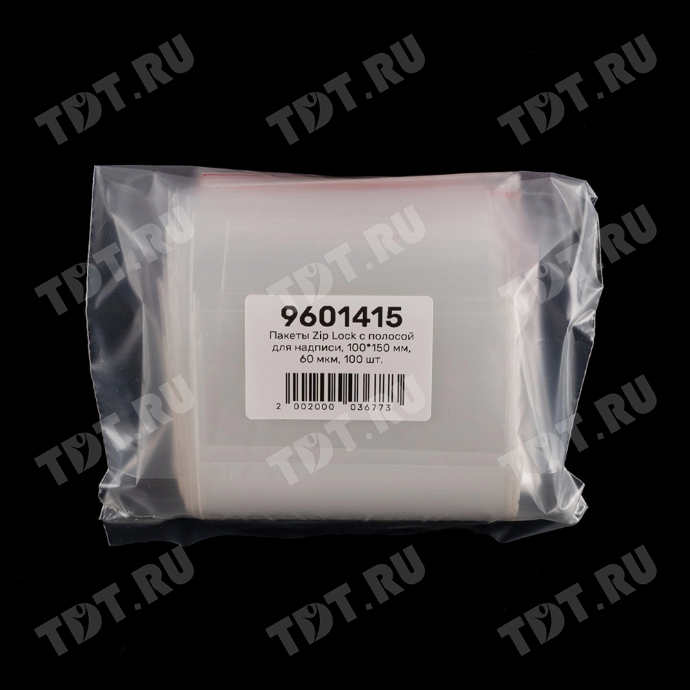 Пакет Zip Lock с полосой для надписи, прозрачный, 100*150 мм, 60 мкм, 100 шт.