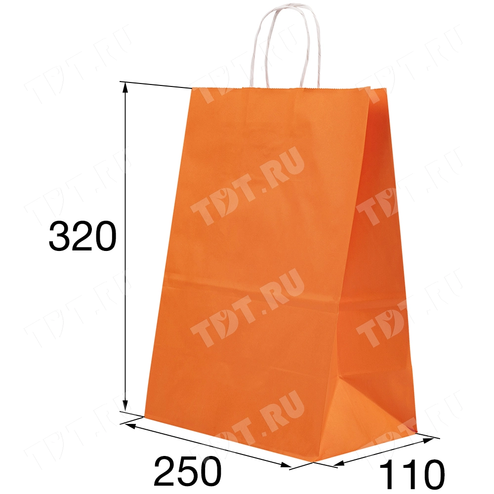Крафт пакет с крученой ручкой «Оранжевый», 80 г/м², 25*11*32 см