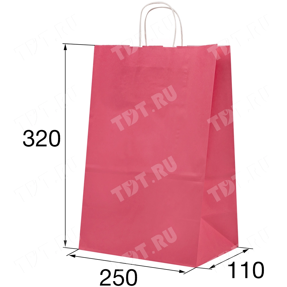 Крафт пакет с крученой ручкой «Розовый», 80 г/м², 25*11*32 см