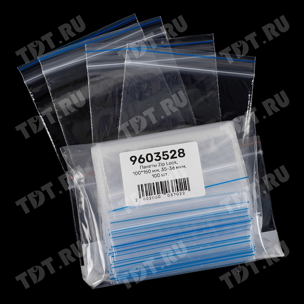 Пакет Zip Lock, прозрачный, 100*150 мм, 35-36 мкм, 100 шт.