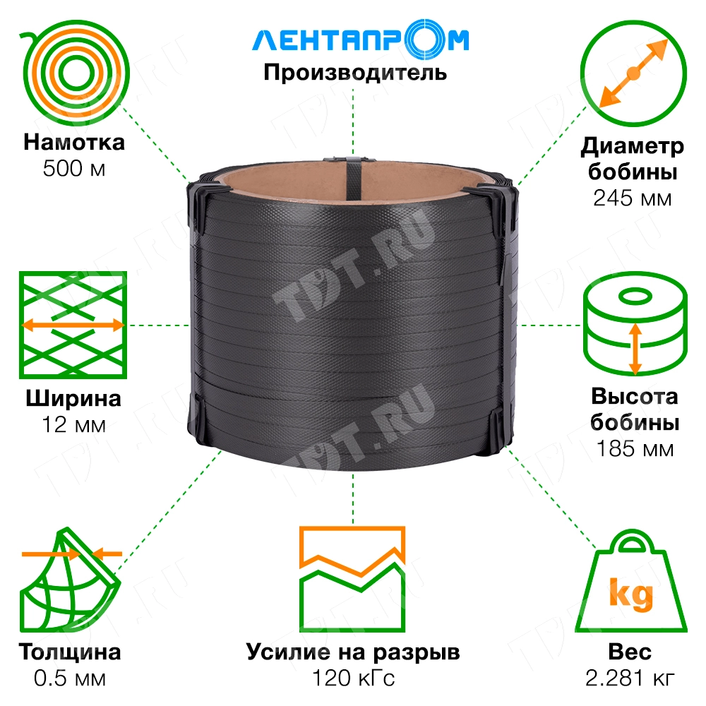Стреппинг лента полипропиленовая (ПП), 12мм*0.5мм*500м, серая