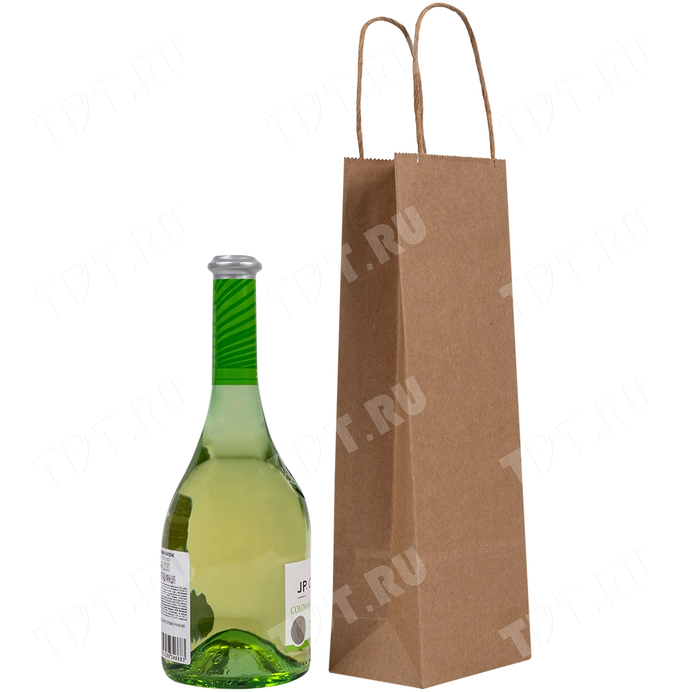 Крафт пакет с крученой ручкой для бутылок, 120 г/м², 12*8*33 см