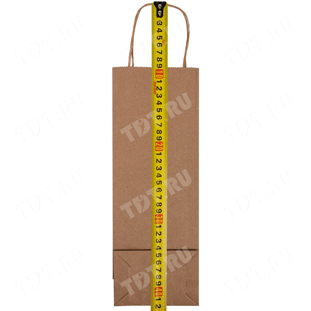 Крафт пакет с крученой ручкой для бутылок, 120 г/м², 12*8*33 см
