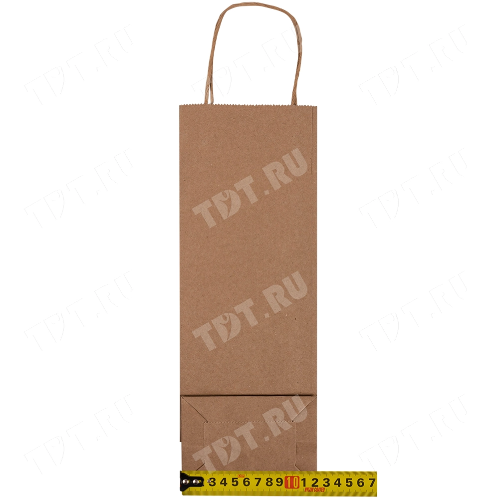 Крафт пакет с крученой ручкой для бутылок, 120 г/м², 12*8*33 см