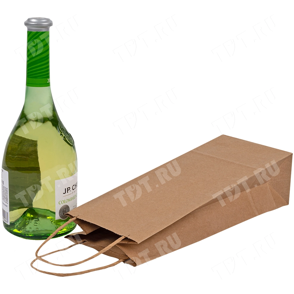 Крафт пакет с крученой ручкой для бутылок, 120 г/м², 12*8*33 см