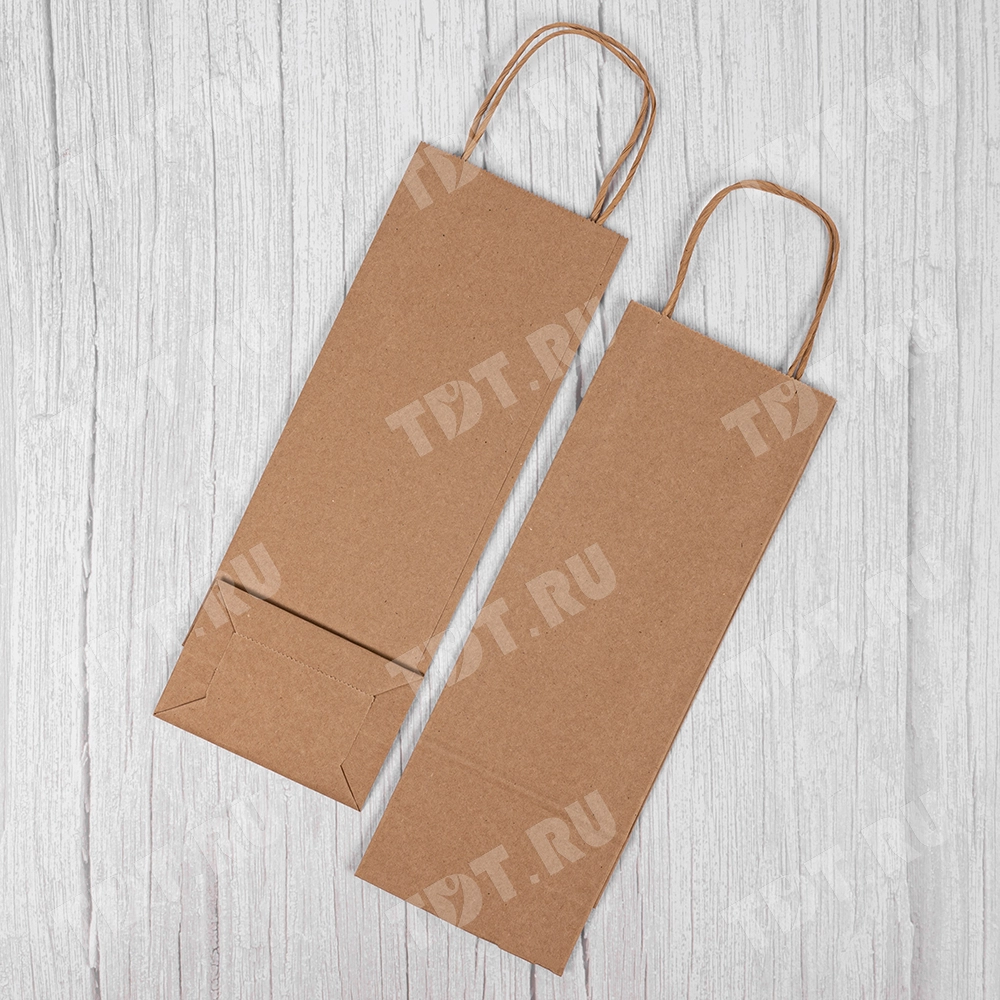 Крафт пакет с крученой ручкой для бутылок, 120 г/м², 12*8*33 см