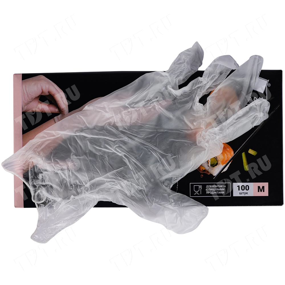 Перчатки виниловые A.D.M., белые, размер M, 100 шт./уп.