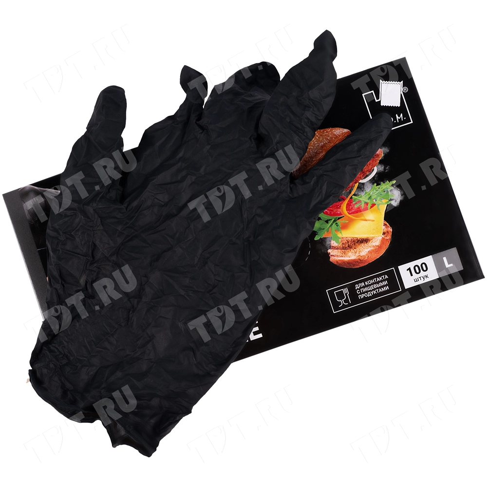 Перчатки нитриловые A.D.M., черные, размер L, 100 шт./уп.
