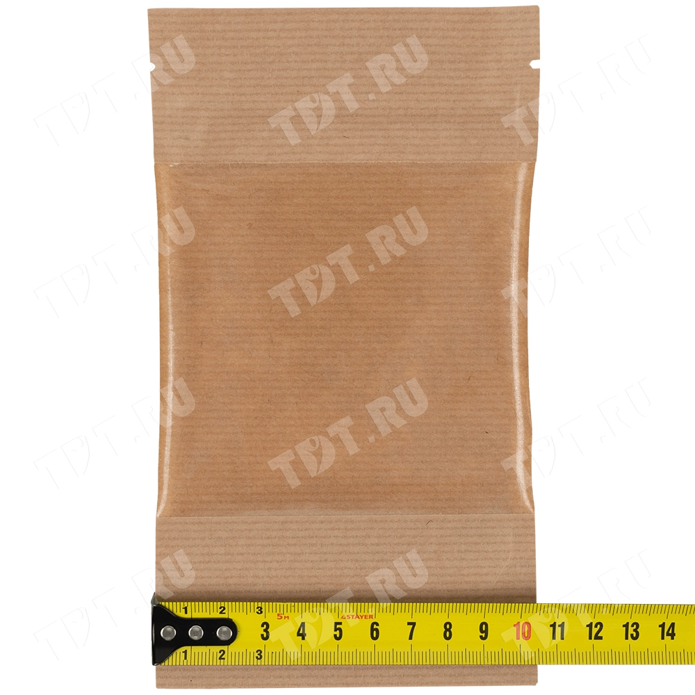 Крафт дой-пак с zip lock, прямоугольное окно 10 см, 10.5*6*18.5 см, 50 шт.