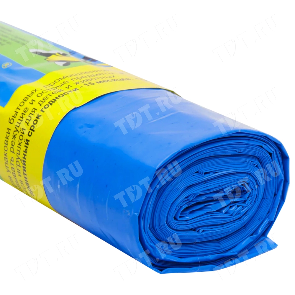 Мешки для мусора ПВД «Василёк» 35 литров с завязками, 47*57 см, синие, 15 шт./рулон