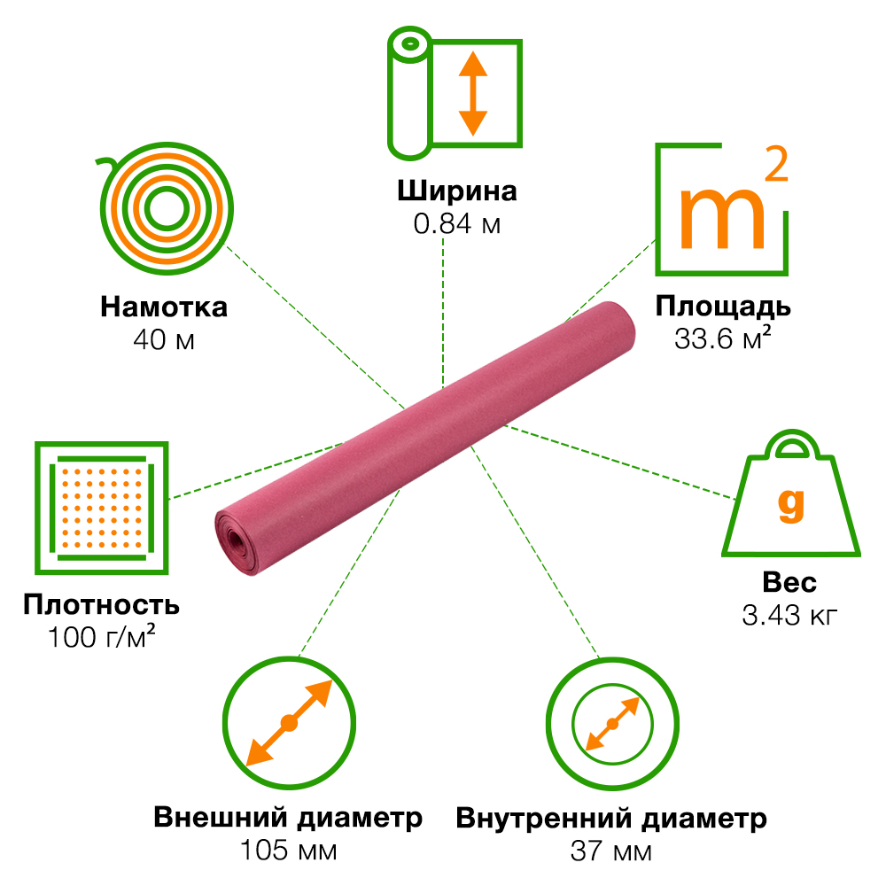 Рулон цветной оберточной бумаги, красный, 40*0.84 м Рулон цветной оберточной бумаги, красный, 40*0.84 м