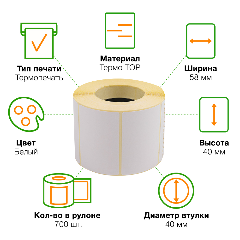 Термоэтикетки самоклеящиеся TOP 58*40 мм, втулка 40 мм, 700 шт./рол. Термоэтикетки самоклеящиеся TOP 58*40 мм, втулка 40 мм, 700 шт./рол.