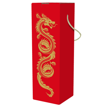 Картонная коробка для бутылки «Дракон на красном», 110*110*370 мм