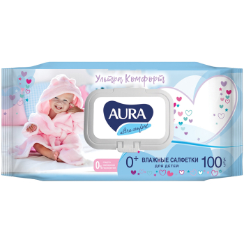 Влажные салфетки для детей AURA «Ultra comfort», витамин Е, 100 шт.