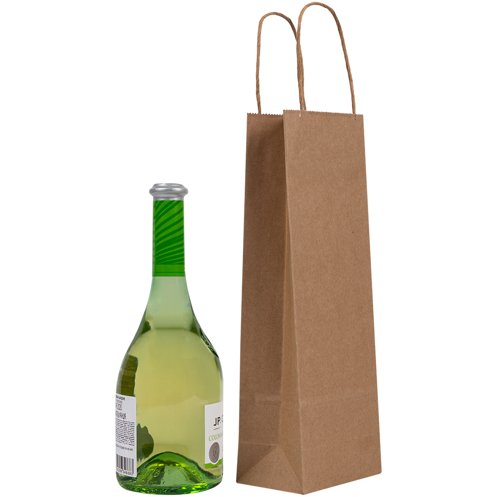 Крафт пакет с крученой ручкой для бутылок, 120 г/м², 12*8*33 см Крафт пакет с крученой ручкой для бутылок, 120 г/м², 12*8*33 см