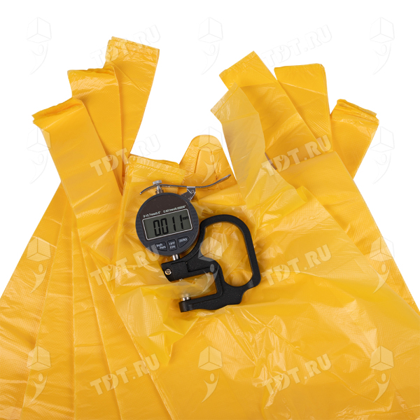 Полиэтиленовый желтый пакет майка ПНД, 25+12*45см, 11 мкм, 100шт.