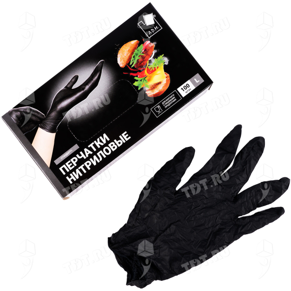 Перчатки нитриловые A.D.M., черные, размер L, 100 шт./уп.
