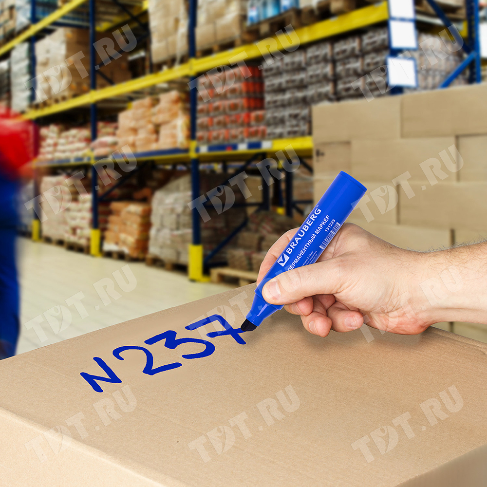Маркер перманентный BRAUBERG «JUMBO», синий, 3-10 мм
