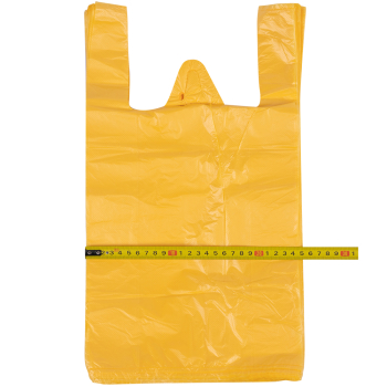 Полиэтиленовый желтый пакет майка ПНД, 25+12*45см, 11 мкм, 100шт.