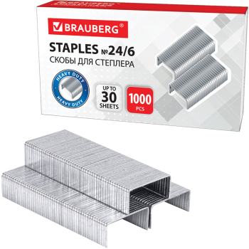 Скобы BRAUBERG для степлера №24/6, 1000 шт.
