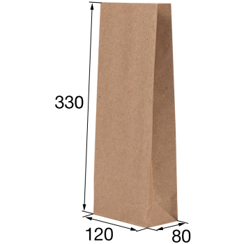 Крафт пакет без ручек, 70 г/м², 12*8*33 см