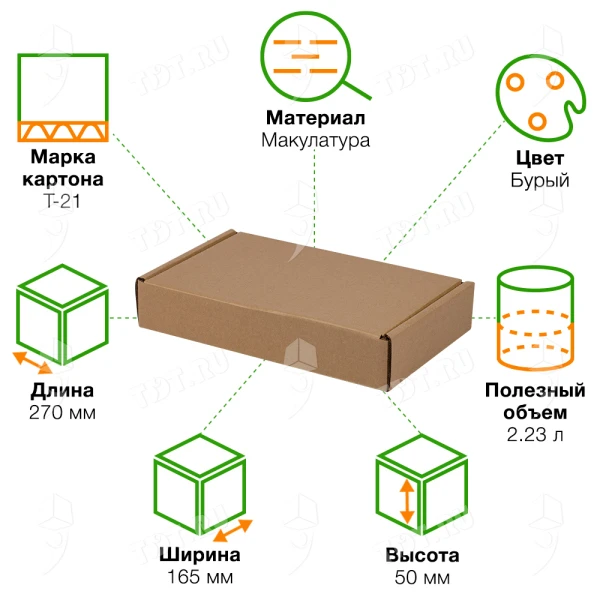 Почтовый короб «Бизнес», тип «E», 270*165*50 мм, T-21 В, 100% вторсырье