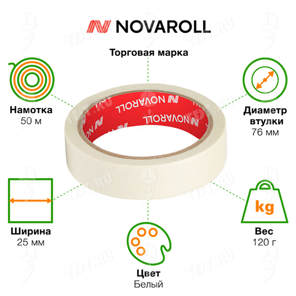Клейкая лента малярная Nova Roll, узкая, 25мм*50м
