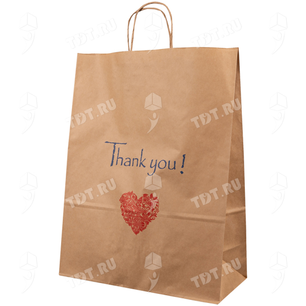 Крафт пакет с крученой ручкой «Thank you», 80 г/м², 35*15*45 см