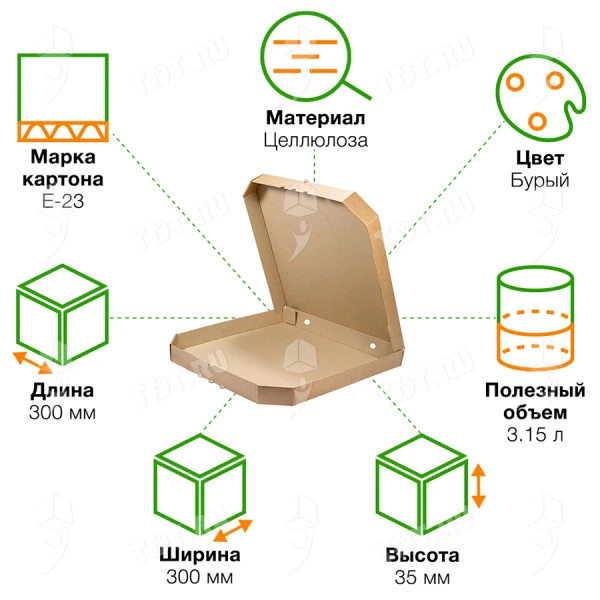 Коробка для пиццы Classic, бурая, 300*300*35 мм